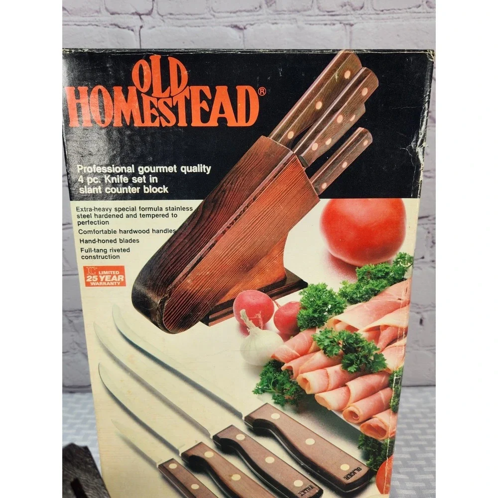 Vtg Old Homestead 5 Piece Kitchen Knife Set In Slant Counter Block Japan NEW!